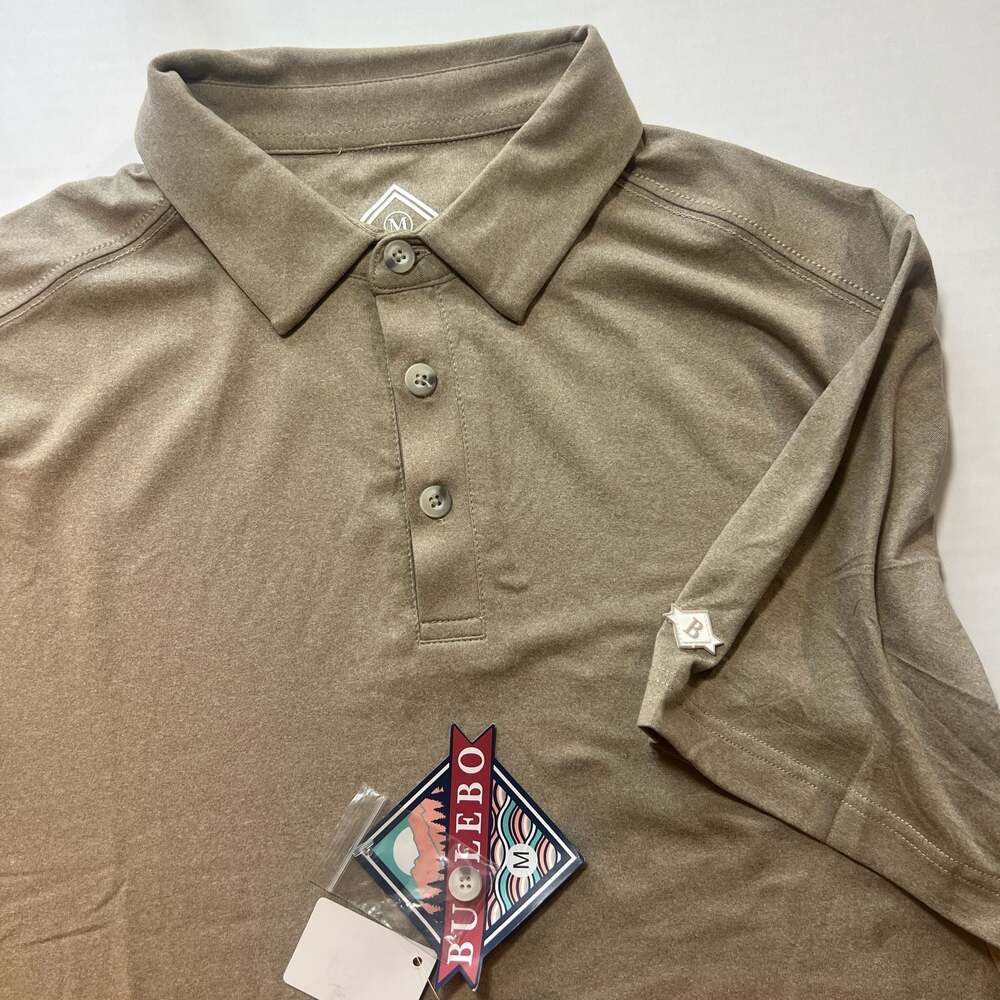 Burlebo Men's Performance Polo Shirt Heather Tan Short Sleeve Medium